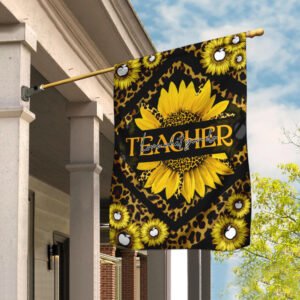 Teacher Love What You Do Leopard Sunflower Flag