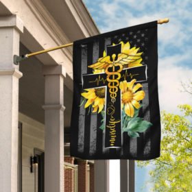 Nurse Life Sunflower Christian Cross Flag