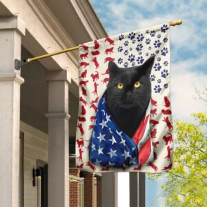 Black Cat Celebrate Fourth Of July Independence Day Flag
