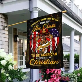 Stand For The Flag Kneel For The Cross Christian Firefighter Flag