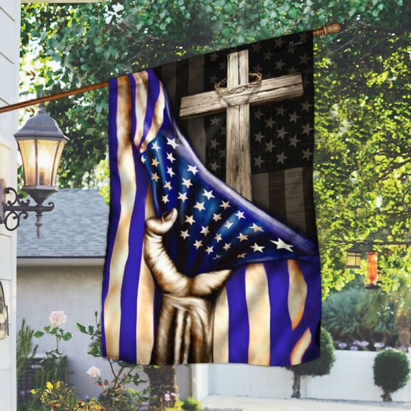 The Thin Blue Line Christian Cross. American U.S. Flag THB2062F
