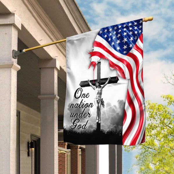 One Nation Under God. Jesus Christian Cross American Flag