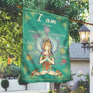 I Am Divine Connected Expressive Loved Strong Creative Safe Yoga Flag