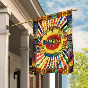 Imagine All The People Living Life In Peace Hippie Sunflower Flag