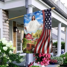 Jesus Christian Farm House American US Flag