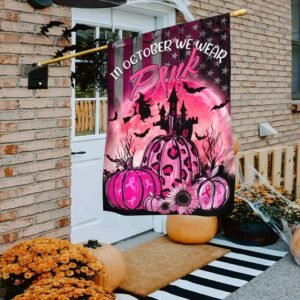 Pink Pumpkin Breast Cancer Awareness Flagwix™ In October We Wear Pink Halloween Flag