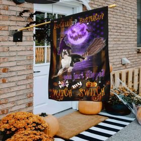 Boston Terrier Witch Switch Halloween Flag