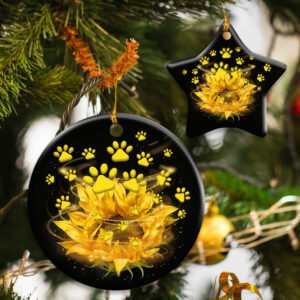 Sunflower Dog Paw. Dog Mom Ceramic Ornament