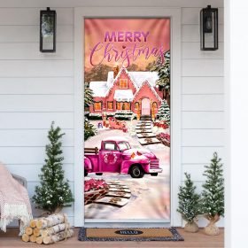 Happy Pink Christmas Door Cover
