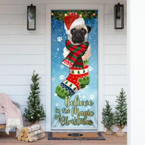 Believe In The Magic Of Christmas. Bulldog In Sock Door Cover