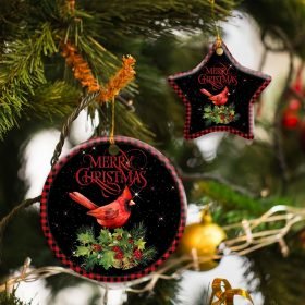 Merry Christmas Cardinal Ceramic Ornament