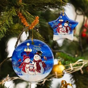Christmas Snowman Family Ceramic Ornament