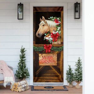 Merry Christmas Horse In Stable Door Cover