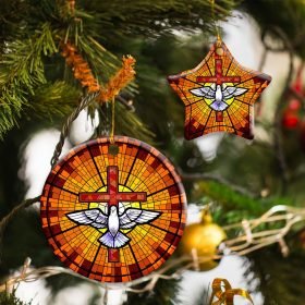 Holy Spirit Dove Christian Cross Ceramic Ornament