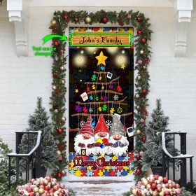 Personalized Autism Family Merry Christmas Door Cover