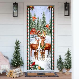 Happy Deer Family Christmas Door Cover
