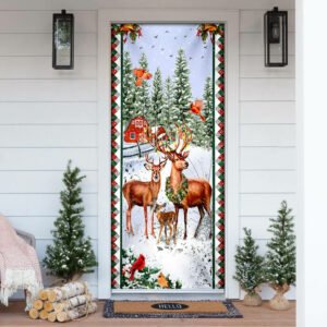 Happy Deer Family Christmas Door Cover