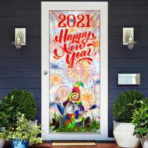 2021 Happy New Year. Gnome Hippie Door Cover