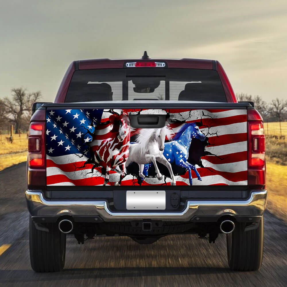 Horse American Patriot Truck Tailgate Decal Wrap Realistic Vinyl Decal Sticker