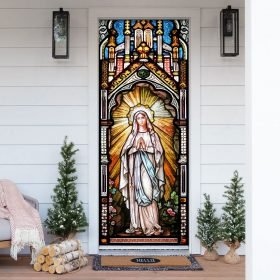 Holy Mary Stained Glass Door Cover