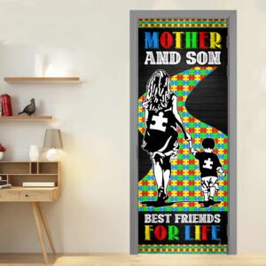 Mother And Son Best Friends For Life. Autism Awareness Door Cover