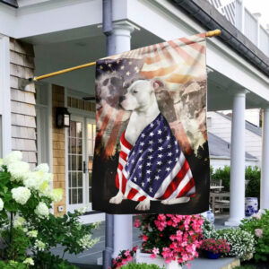 Patriotic American Bulldog With Mount Rushmore Flag