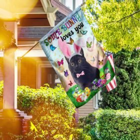 Black Cat Easter Some Bunny Loves You Flag