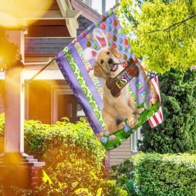 Puppy Golden Retriever. Happy Easter American Flag