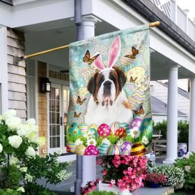 St Bernard Dog Happy Easter Flag