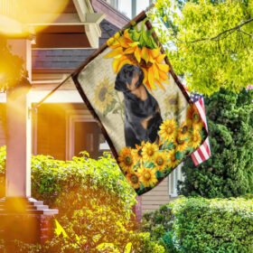 Adorable Rottweiler Flag Flagwix™ Rottweiler Dog With Sunflower Flag