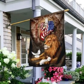 God Lion Cross American Flag