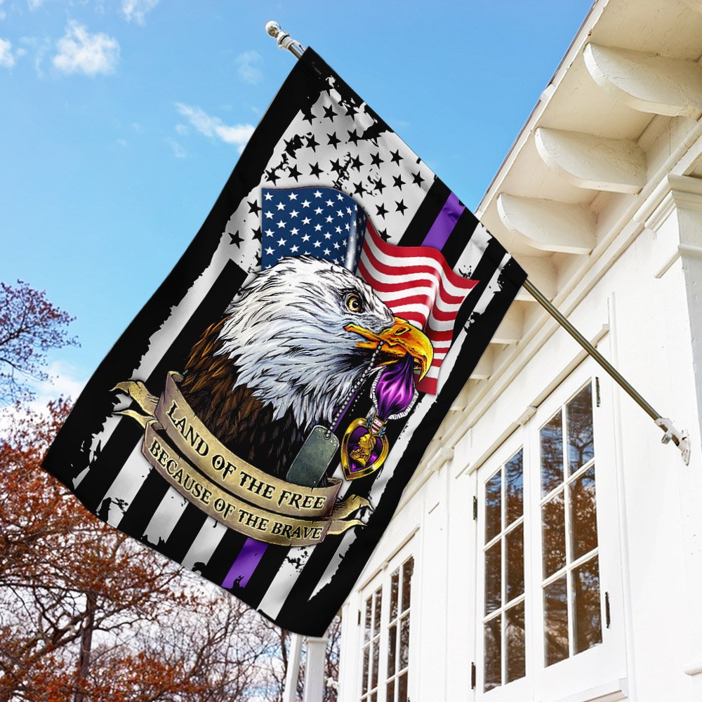 Home of Free Because Brave Purple Heart Garden Yard Flag 