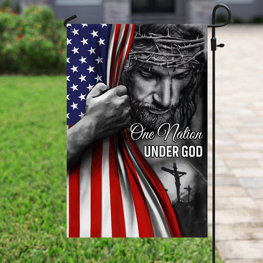 American US Flag THB2013F House Flag Garden Flag Jesus One Nation Under God 