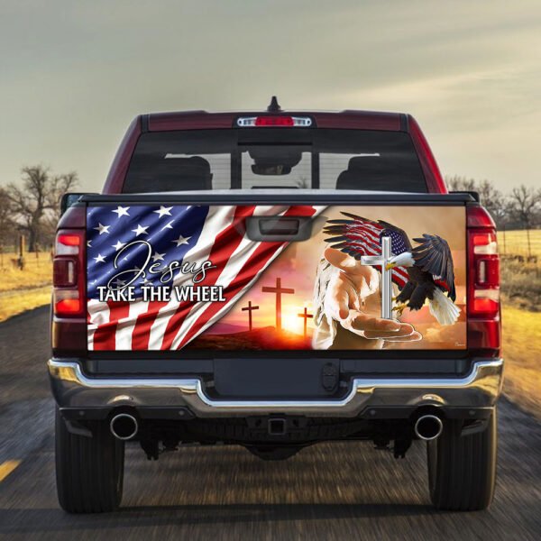 Jesus Take The Wheel God Bless America Truck Tailgate Decal Sticker Wrap MLH1695TD