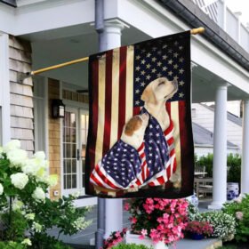Yellow Labrador Retriever And English Bulldog American Patriot Flag