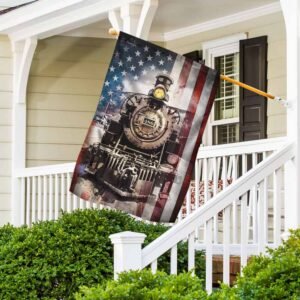 Old Time Vintage Steam Train American Flag THH3154F