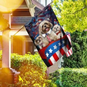 Three Dogs Shih Tzu Patriotic Hat Flag