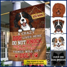 Personalized Custom Dog Garden Flag Flagwix™ Dog Breeds A Crazy Dog Lives Here Flag QNN277FCT