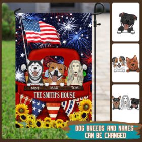 Personalized Happy 4th Of July With Dogs Flagwix™ Red Truck With Dogs Happy 4th Of July Flag THH3147FCT