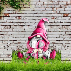 Gnome Breast Cancer Awareness Garden Metal Sign TRN1154F