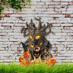 Halloween Garden Metal Sign German Shepherds Under Spooky Tree DDH2767MS