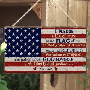 Pledge Allegiance To The Flag Of United States of America Rectangle Wooden Sign LHA1653WD