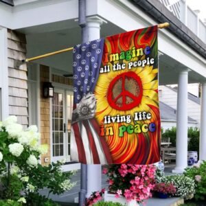 Imagine All The People Living Life In Peace Sunflower Hippie Flag DDH2772F