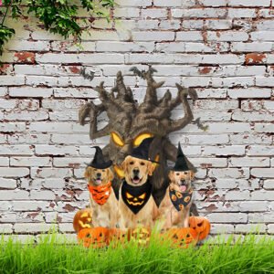Halloween Garden Metal Sign  Golden Retrievers Under Spooky Tree DDH2767MSv2