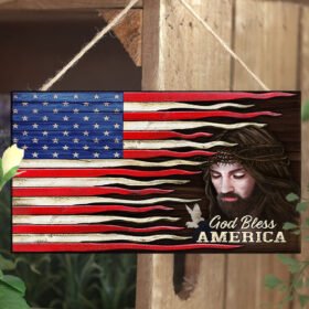 God Bless America Rectangle Wooden Sign MLH1784WD