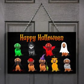 Happy Hallowiener Dachshund Costume Halloween Rectangle Wooden Sign QNN08WD