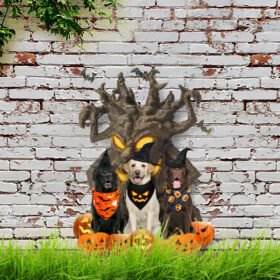 Halloween Garden Metal Sign Labrador Retrievers Under Spooky Tree DDH2767MSv1