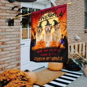 Halloween Flag Never Mind The Witch Beware Of The Golden Retriever Flag TRL1211F