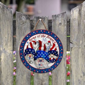 Home of the Brave Patriotic Gnome Round Wooden Sign MLH1787WD