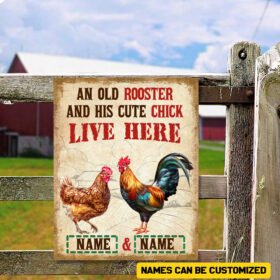 Personalized Metal Chicken Signs Flagwix™ Chickens Metal Sign An Old Rooster And His Cute Chick Live Here QNN12MSCT